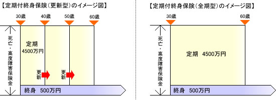 定期付終身保険のイメージ図